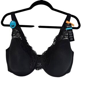Bali Smoothing Full Coverage Bra Black Underwire Lace Trim DF0084 42DD NEW